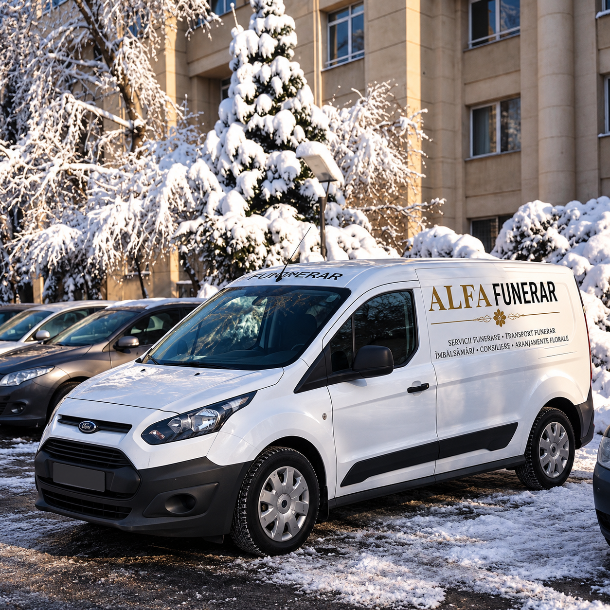 Dubă funerară Alfa Funerar – servicii funerare NON-STOP în Mureș, iarna